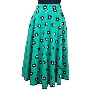 Tulip B NWT Green Rockabilly Daisy Floral 50's Cotton Swing Skirt Size S